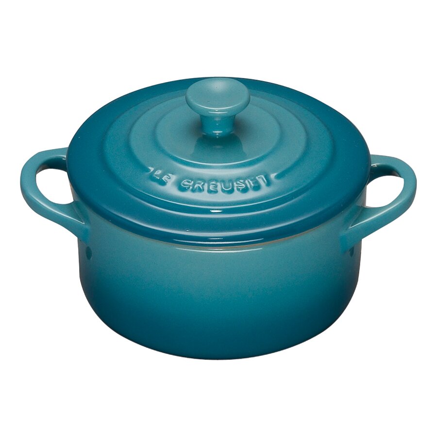 Le Creuset Stoneware Set of 4 - 8 oz. Mini Round with Lids and Cookbook